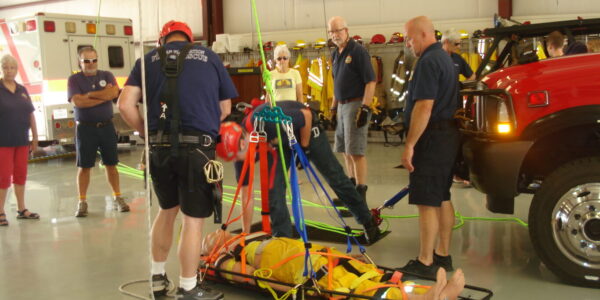 Emergency rescue training inside fire station